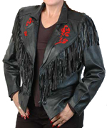 JANICE LADIES RED ROSE  LEATHER JACKET
