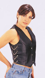 ladies genunie leather vests--Style 690 has  a front zipper and zipper pockets in black cowhide