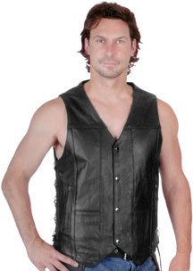 Mens Motorcycle 10 Pockets Leather Vest with Laces